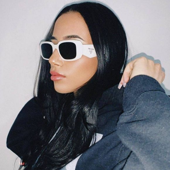 Prada PR17WS 1425S0 Sunglasses Ivory White Dark Gray Rectangle Unisex - Picture 13 of 16